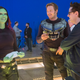 Zoe Saldana, Chris Pratt y James Gunn durante el rodaje.